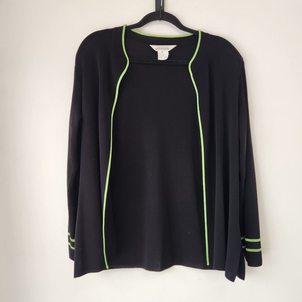 Misook 2 Piece Sweater Set Green Black Sleeveless Blouse Cardigan Sweater M-L - Picture 3 of 7